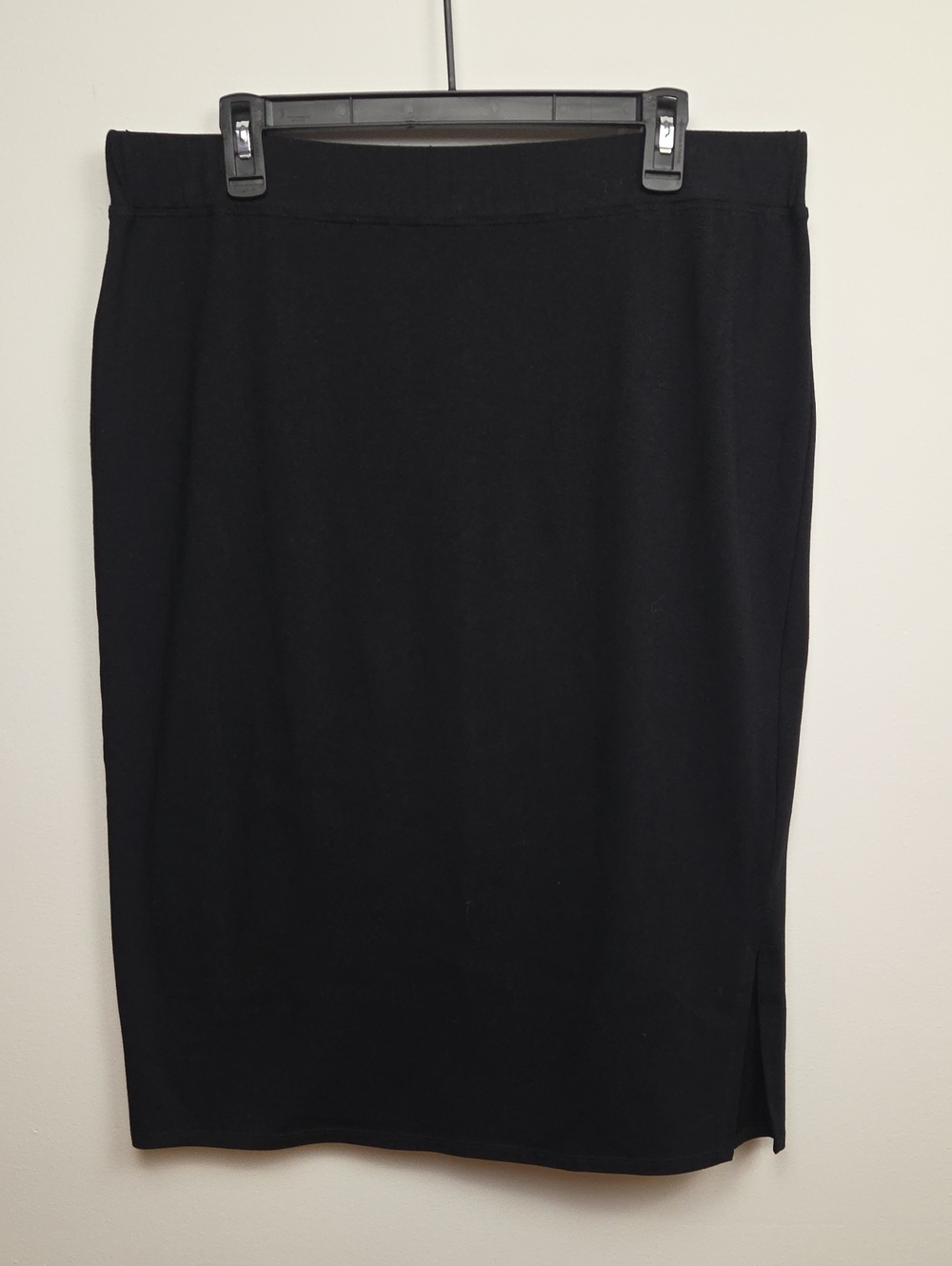 Eileen Fisher Organic Cotton Classic Stretch Black Knit Elegant Pencil Skirt L/G